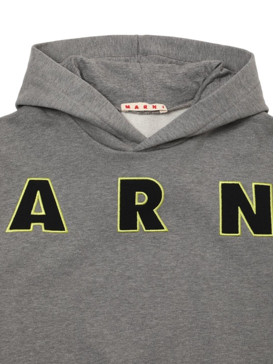 Marni Junior: Logo embroidery cotton hoodie - Grey - kids-girls_1 | Luisa Via Roma