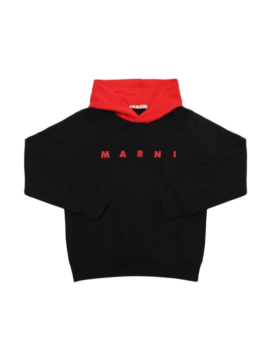 Marni Junior: Cotton hooded sweatshirt w/logo - Black/Red - kids-girls_0 | Luisa Via Roma