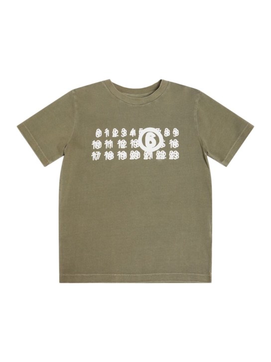 MM6 Maison Margiela: Bedrucktes T-Shirt aus Baumwolljersey - Grün - kids-girls_0 | Luisa Via Roma