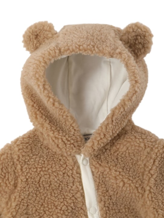 Moncler: Teddy tech romper with hoodie - 米黄色 - kids-girls_1 | Luisa Via Roma
