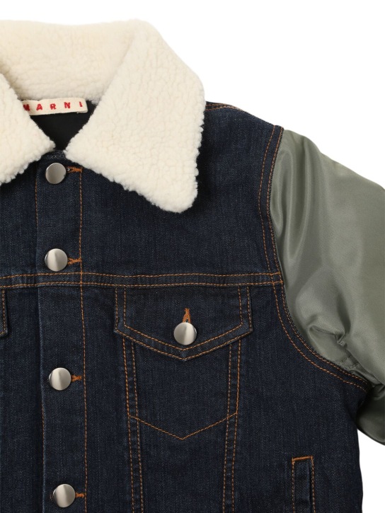 Marni Junior: Denim & nylon jacket w/faux fur collar - Multicolor - kids-girls_1 | Luisa Via Roma