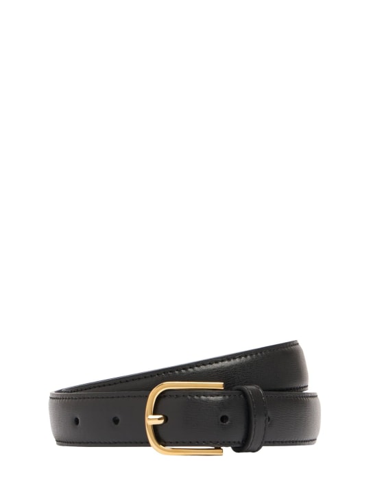 Toteme: Slim palmellata leather belt - Black - women_0 | Luisa Via Roma
