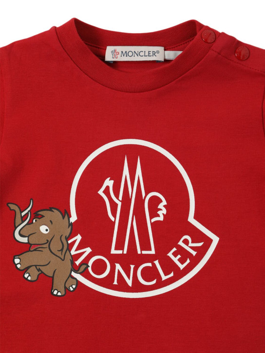 Moncler: T-Shirt aus Baumwollmischjersey mit Logo - Rot - kids-boys_1 | Luisa Via Roma