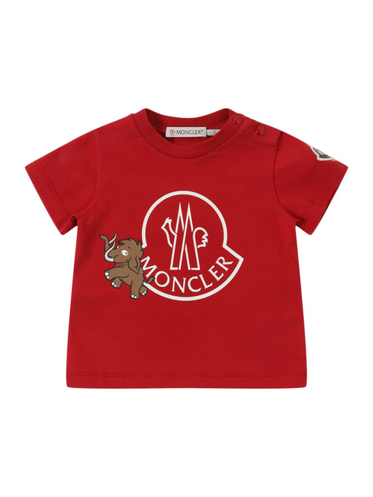 Moncler: Camiseta de jersey de algodón con logo - Rojo - kids-boys_0 | Luisa Via Roma