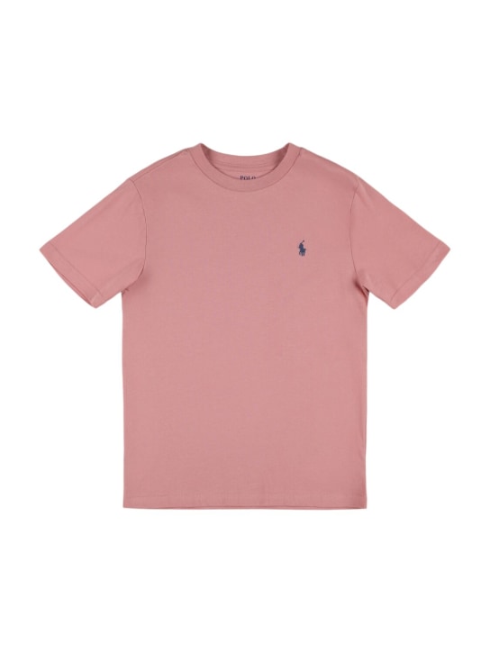 Polo Ralph Lauren: Camiseta de jersey de algodón con logo bordado - Rosa - kids-boys_0 | Luisa Via Roma