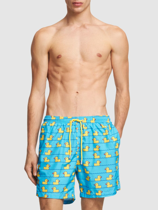 Mc2 Saint Barth: Ducky Print ultralight swim shorts - Blue/Yellow - men_1 | Luisa Via Roma