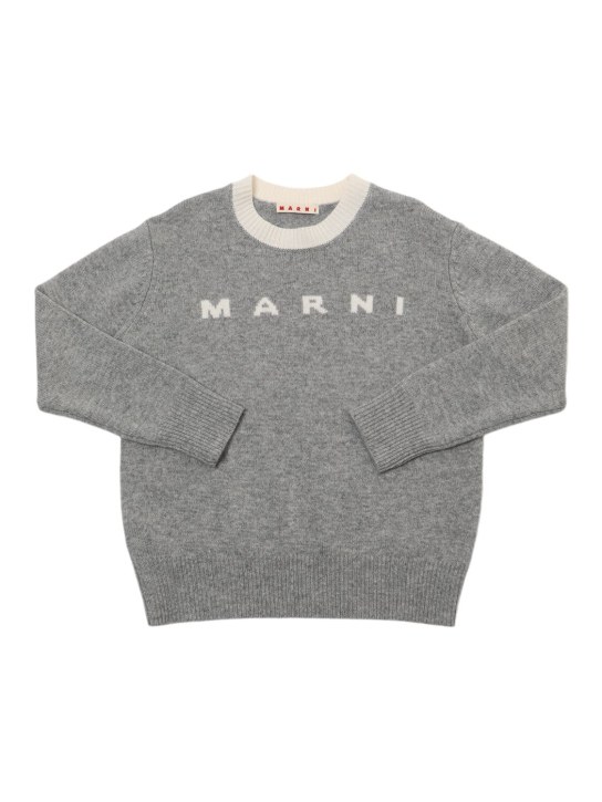 Marni Junior: Pull-over en maille de laine et cachemire à logo - Gris - kids-boys_0 | Luisa Via Roma