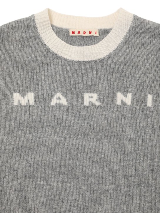 Marni Junior: Pull-over en maille de laine et cachemire à logo - Gris - kids-boys_1 | Luisa Via Roma