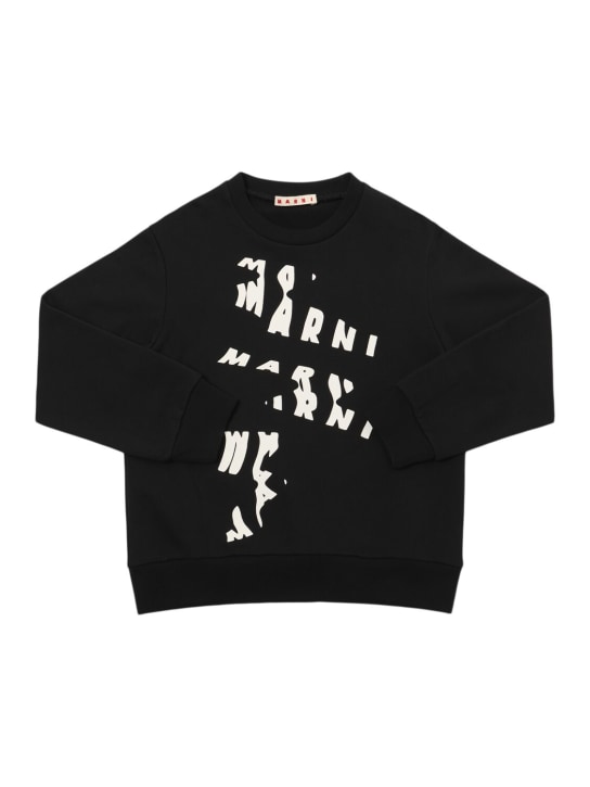 Marni Junior: Sweat-shirt en coton imprimé à col rond - Noir - kids-girls_0 | Luisa Via Roma
