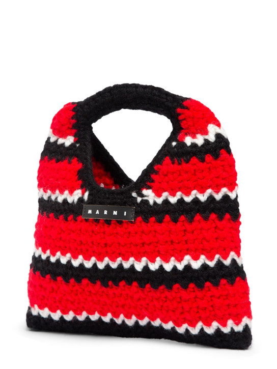 Marni Junior: Striped crochet mini top handle bag - Kırmızı/Siyah - kids-girls_1 | Luisa Via Roma