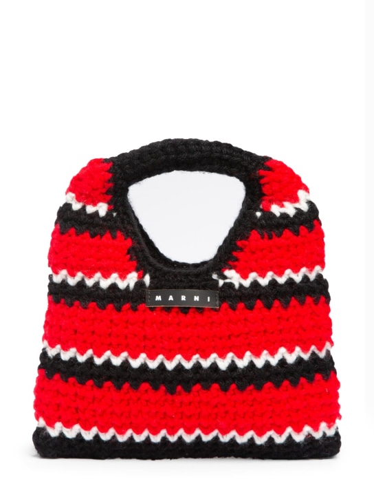 Marni Junior: Striped crochet mini top handle bag - Kırmızı/Siyah - kids-girls_0 | Luisa Via Roma