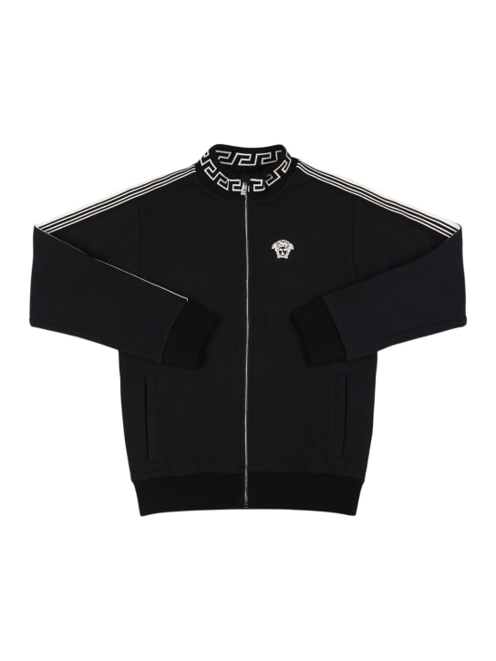Versace: ジップアップコットンスウェットシャツ - ブラック - kids-boys_0 | Luisa Via Roma