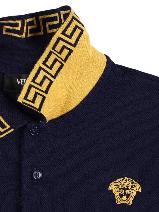 Versace: Cotton piquet polo shirt - Mavi - kids-boys_1 | Luisa Via Roma