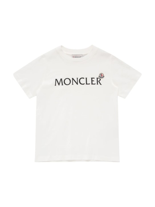 Moncler: Logo cotton t-shirt - 화이트 - kids-boys_0 | Luisa Via Roma