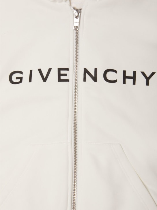 Givenchy: Felpa in misto cotone con zip e cappuccio - Off-White - kids-girls_1 | Luisa Via Roma