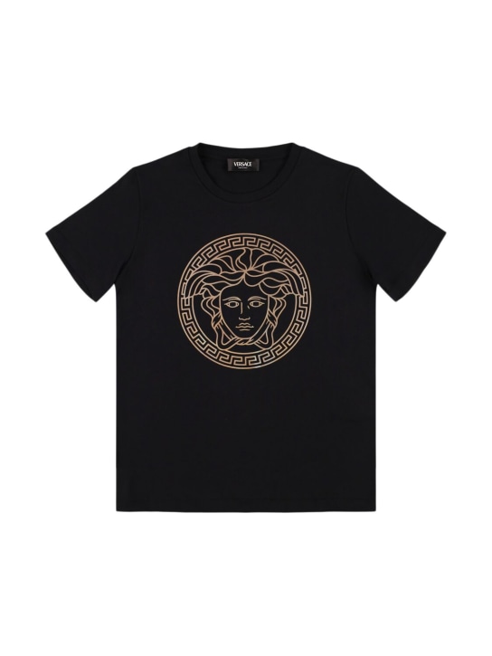 Versace: Printed logo cotton jersey t-shirt - kids-boys_0 | Luisa Via Roma