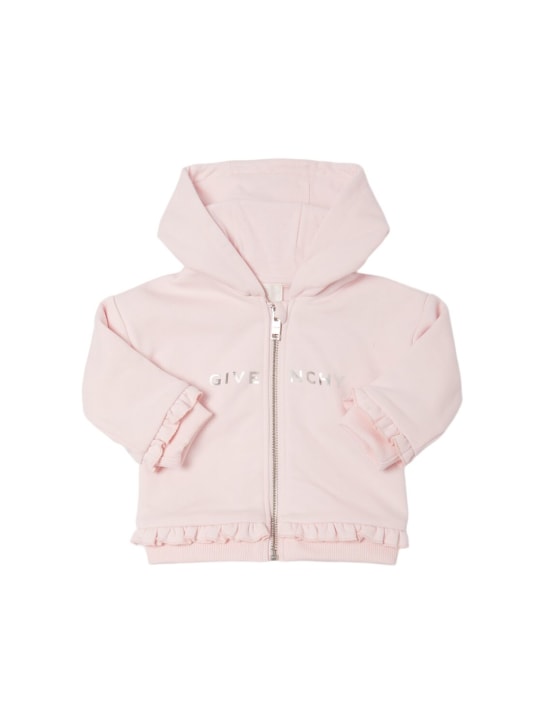 Givenchy: Felpa in misto cotone con zip e cappuccio - kids-girls_0 | Luisa Via Roma