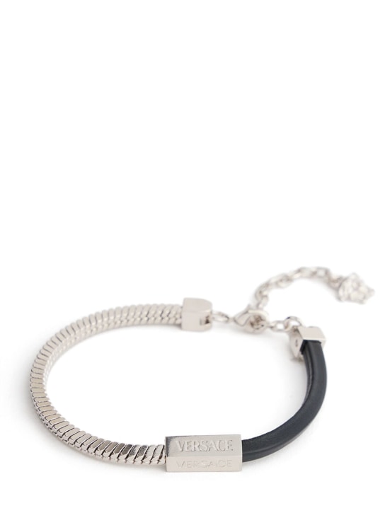 Versace: Medusa metal & leather bracelet - men_0 | Luisa Via Roma