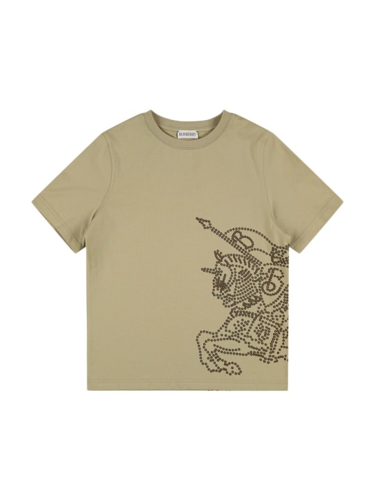 Burberry: T-shirt in jersey di cotone con logo - Beige - kids-girls_0 | Luisa Via Roma
