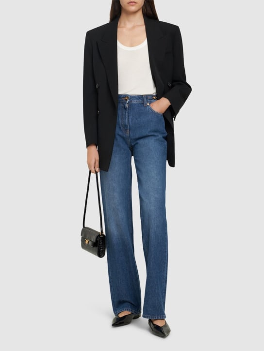 Versace: Stonewashed high rise straight jeans - women_1 | Luisa Via Roma