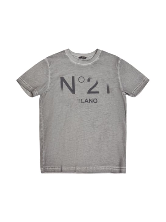 N°21: T-shirt en jersey de coton imprimé - Gris - kids-girls_0 | Luisa Via Roma