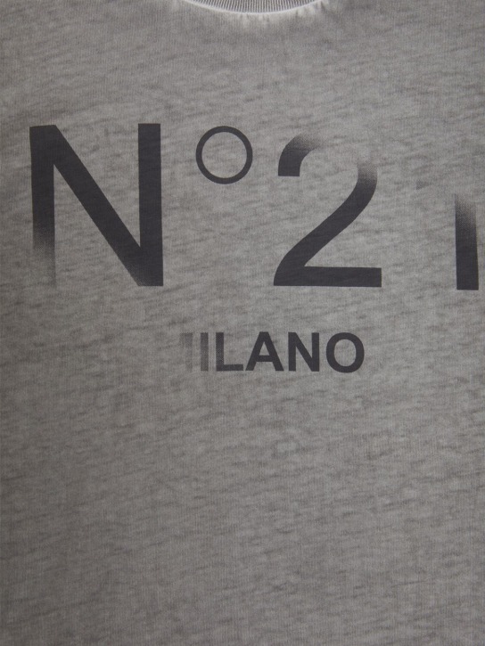 N°21: Printed cotton jersey t-shirt - Grey - kids-girls_1 | Luisa Via Roma