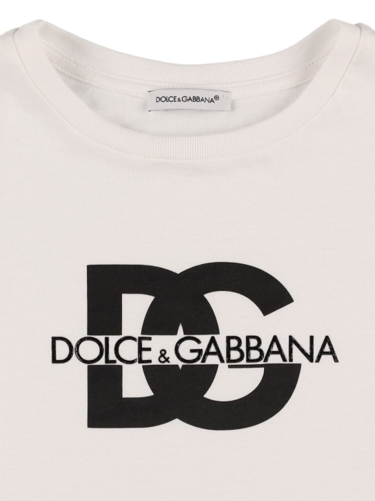 Dolce&Gabbana: Logo混棉平纹针织T恤 - 白色 - kids-boys_1 | Luisa Via Roma