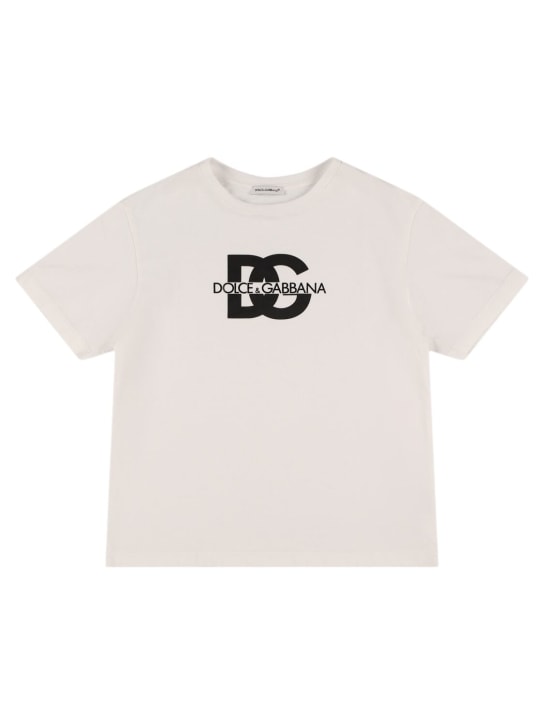 Dolce&Gabbana: Logo cotton blend jersey t-shirt - kids-boys_0 | Luisa Via Roma
