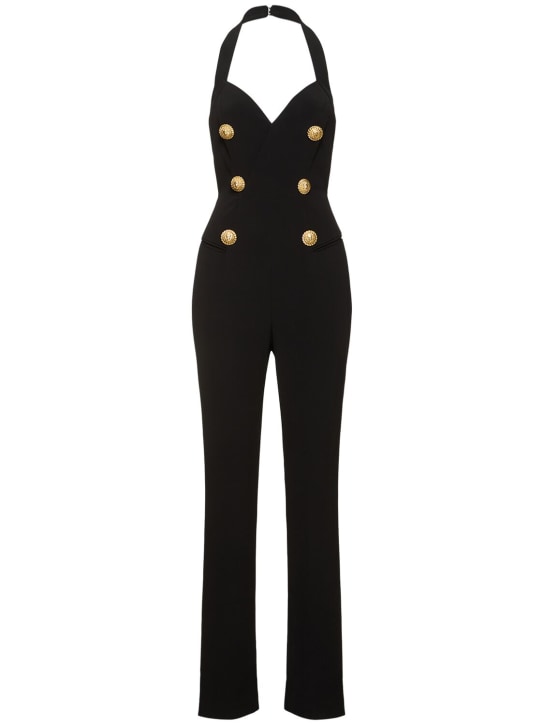 Balmain: V-neck tailored crepe jumpsuit - women_0 | Luisa Via Roma