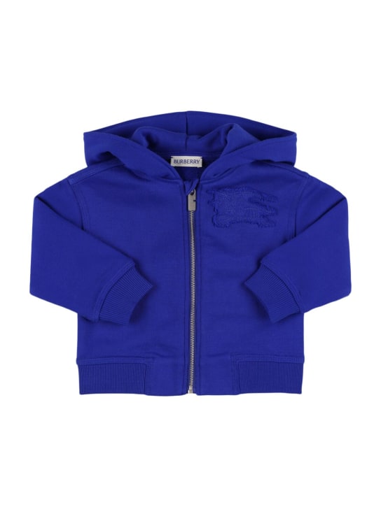 Burberry: Felpa in jersey di cotone con zip e cappuccio - kids-girls_0 | Luisa Via Roma