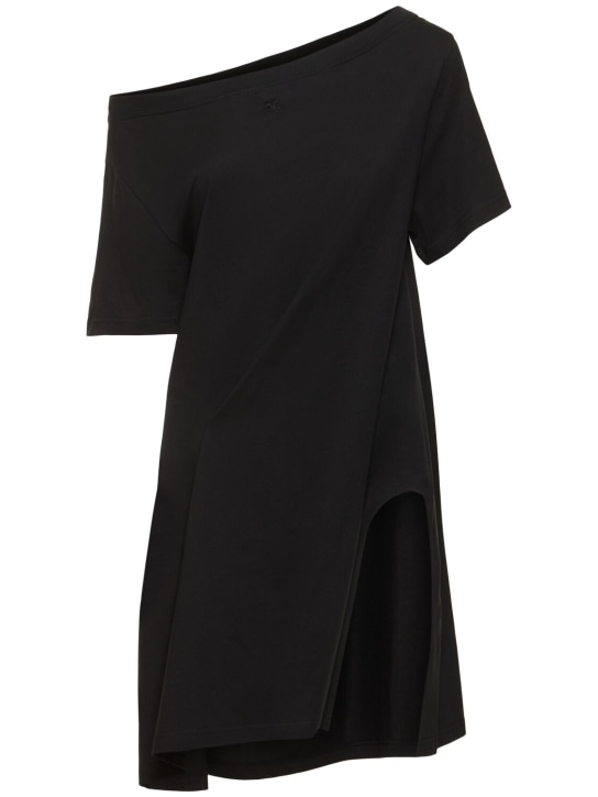 Courreges: Boatneck cotton mini dress - Black - women_0 | Luisa Via Roma