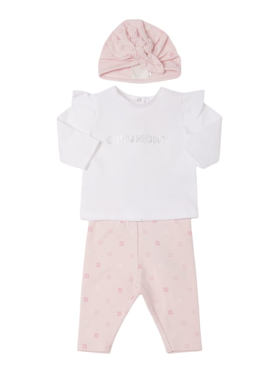 Givenchy: T-shirt, pantaloni e cuffietta in jersey di cotone - Rosa Chiaro - kids-girls_0 | Luisa Via Roma