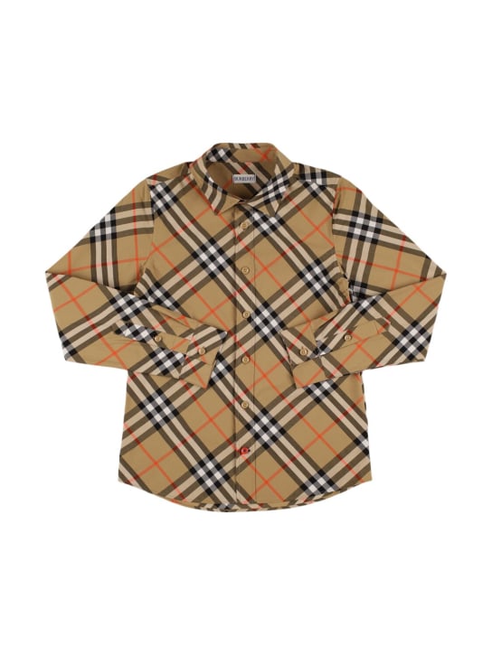 Burberry: Camicia in popeline di cotone check - kids-boys_0 | Luisa Via Roma