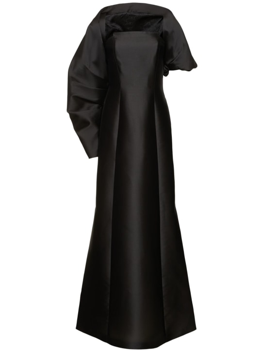 Alberta Ferretti: 方形领口绸缎长款连衣裙 - 黑色 - women_0 | Luisa Via Roma