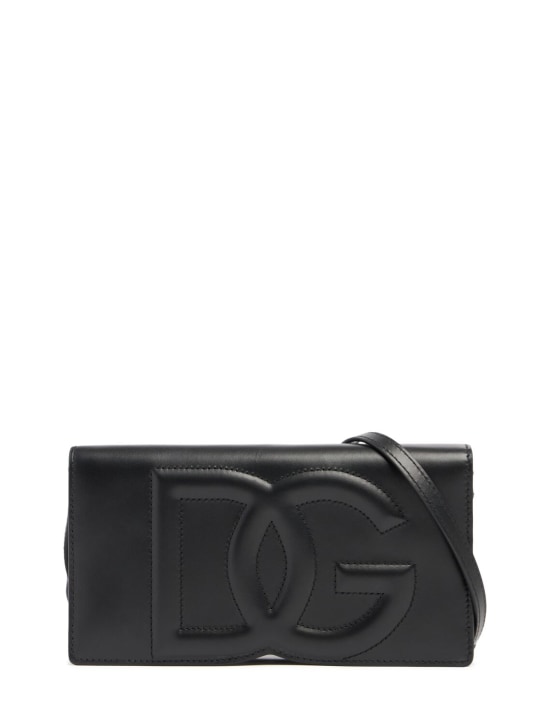 Dolce&Gabbana: Mini DG logo leather shoulder bag - Black - women_0 | Luisa Via Roma