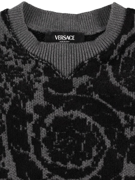 Versace: Embroidered cotton blend knit sweater - kids-boys_1 | Luisa Via Roma
