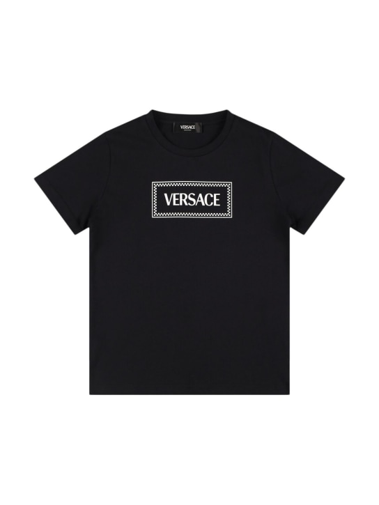 Versace: Printed logo cotton jersey t-shirt - kids-boys_0 | Luisa Via Roma
