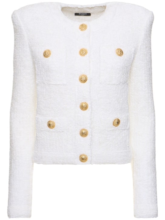 Balmain: Miami cotton blend tweed jacket - women_0 | Luisa Via Roma