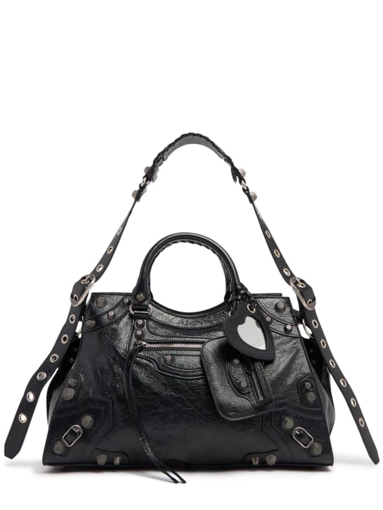 Balenciaga: Neo Cagole City leather shoulder bag - Black - women_0 | Luisa Via Roma