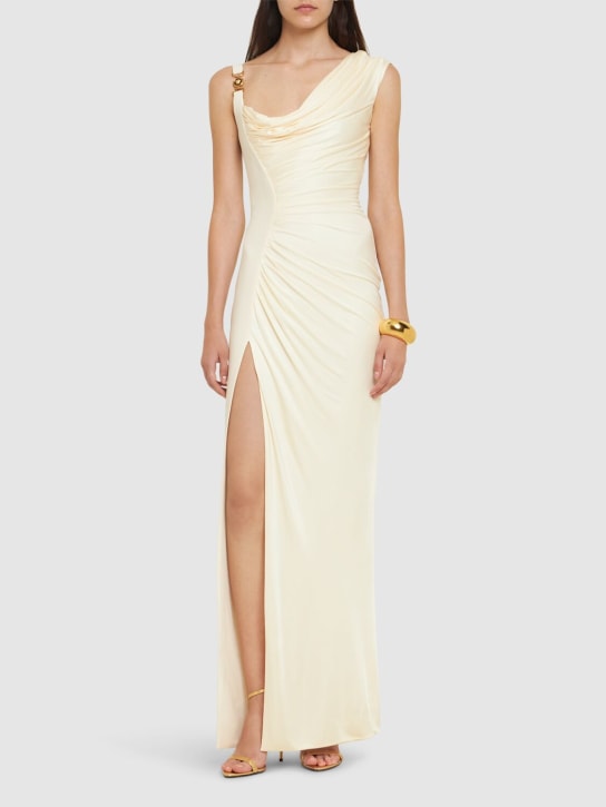 Versace: Side slit jersey maxi dress - women_1 | Luisa Via Roma