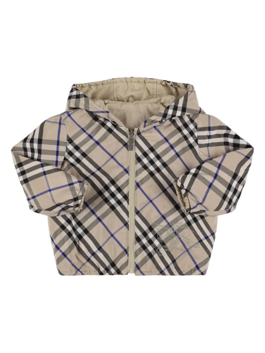 Burberry: Giacca in poly e cotone stampa quadri - kids-girls_0 | Luisa Via Roma