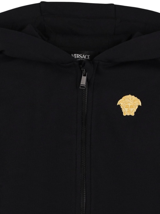 Versace: Felpa in cotone con zip - Nero - kids-girls_1 | Luisa Via Roma