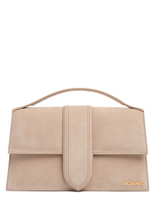 Jacquemus: Le Bambinou leather top handle bag - Dark Beige - women_0 | Luisa Via Roma