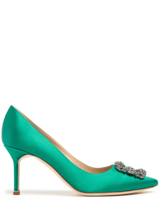 Manolo Blahnik: 70mm Hangisi satin pumps - Emerald - women_0 | Luisa Via Roma