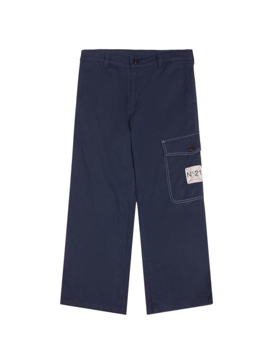 N°21: コットンブレンドギャバジンカーゴパンツ - ブルー - kids-boys_0 | Luisa Via Roma