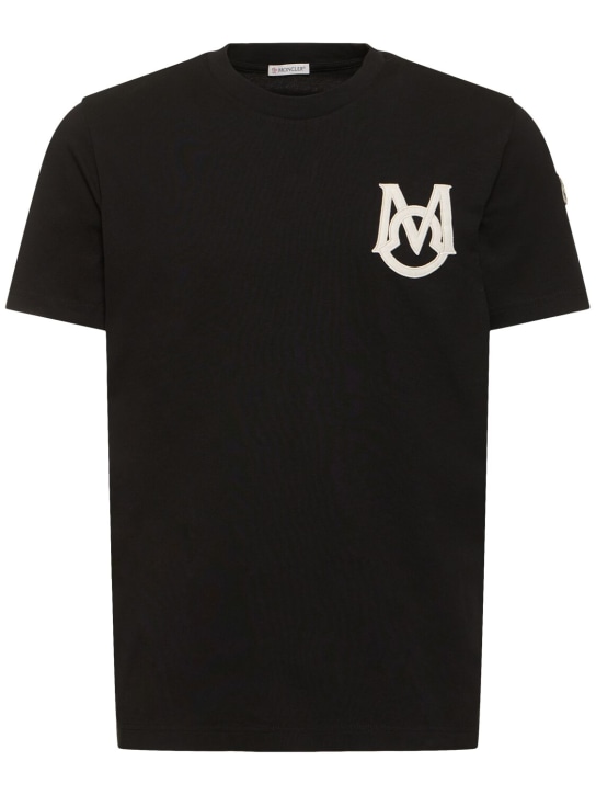 Moncler: Logo cotton jersey t-shirt - men_0 | Luisa Via Roma