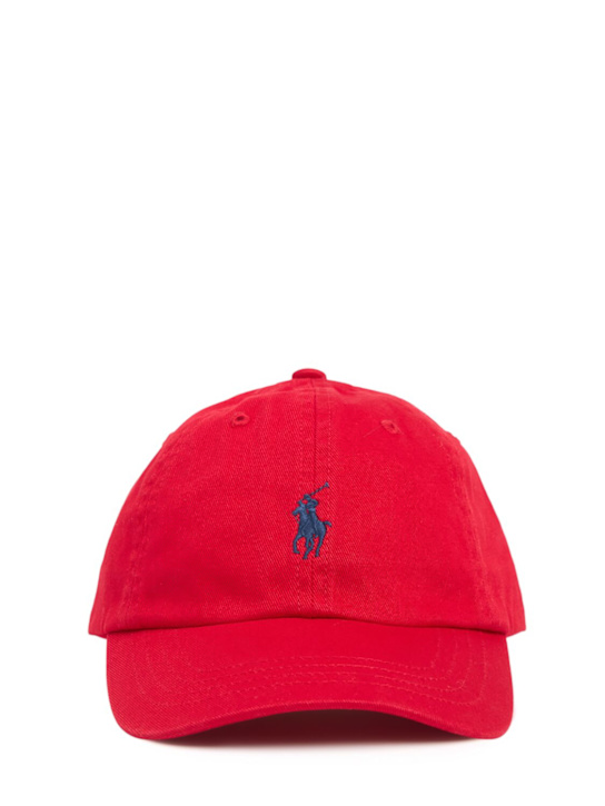 Polo Ralph Lauren: Cappello baseball in gabardina di cotone con logo - Rosso - kids-girls_0 | Luisa Via Roma