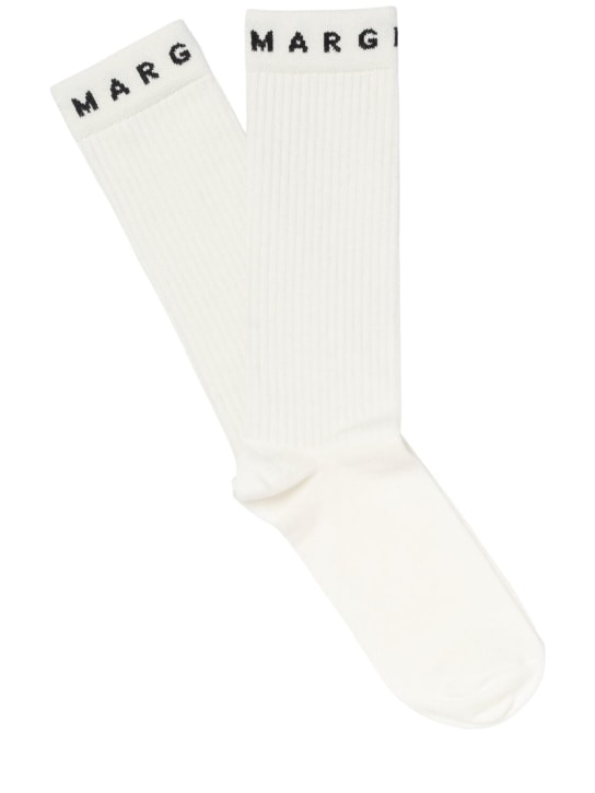 MM6 Maison Margiela: Cotton blend jersey intarsia socks - White - kids-boys_0 | Luisa Via Roma