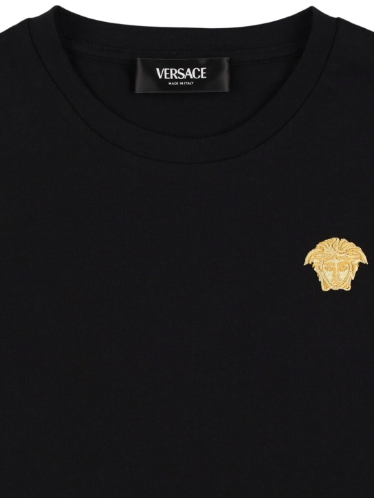 Versace: T-shirt in jersey di cotone con ricamo - Nero - kids-girls_1 | Luisa Via Roma