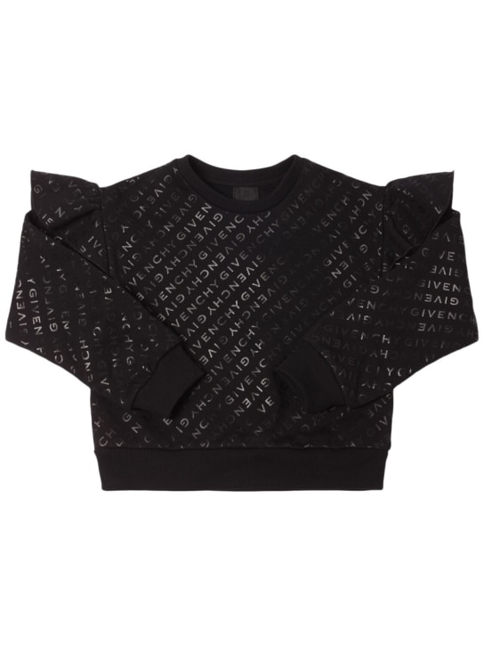 Givenchy: Sweat-shirt en coton mélangé à col rond - Noir - kids-girls_0 | Luisa Via Roma